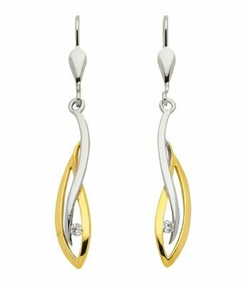 Lange Ohrringe in Gold bicolor mit Zirkonia als Ohrhänger