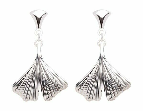 Ginkgo Blatt Ohrstecker hängend in 925 Silber