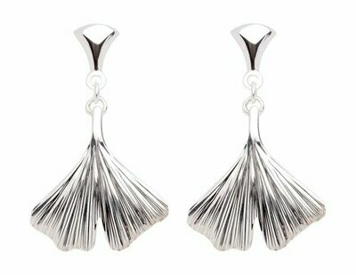 Ginkgo Blatt Ohrstecker hängend in 925 Silber