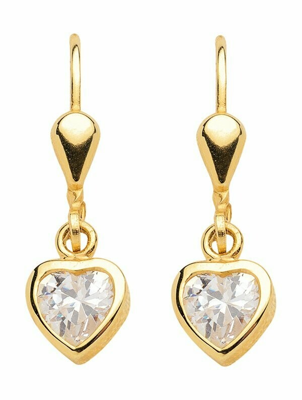 Herz Gold Ohrringe als Ohrhänger mit Zirkonia und Brisur Herz Gold Ohrringe als Ohrhänger mit Zirkonia und Brisur