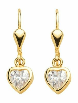 Herz Gold Ohrringe als Ohrhänger mit Zirkonia und Brisur
