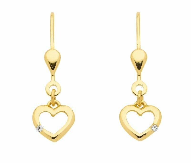 Kleine Herz Ohrringe mit Zirkonia in 333 Gold mit Brisur