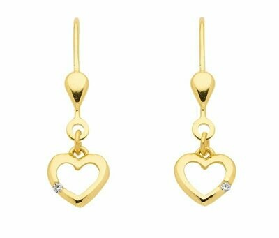 Kleine Herz Ohrringe mit Zirkonia in 333 Gold mit Brisur
