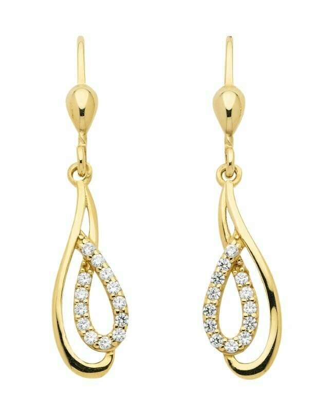 Gold Ohrringe bicolor mit Zirkonia teilrhodiniert mit Brisur