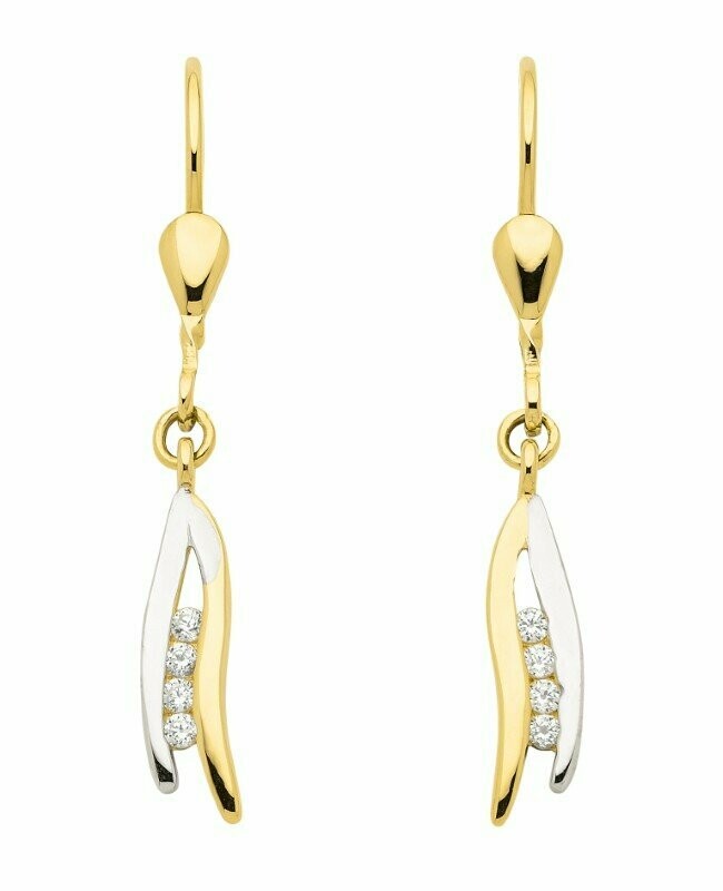 Gold Ohrringe bicolor mit Brisur und Zirkonia besetzt Gold Ohrringe bicolor mit Brisur und Zirkonia besetzt