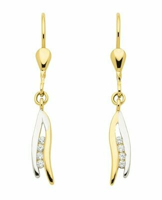 Gold Ohrringe bicolor mit Brisur und Zirkonia besetzt