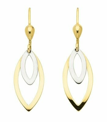 Gold Ohrringe in Navett Form als bicolor Ohrhänger mit Brisur