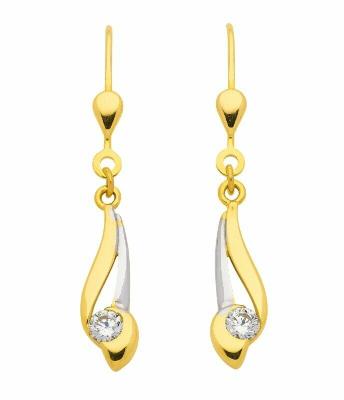 Ohrringe in 333 Gold bicolor mit Zirkonia und Brisur