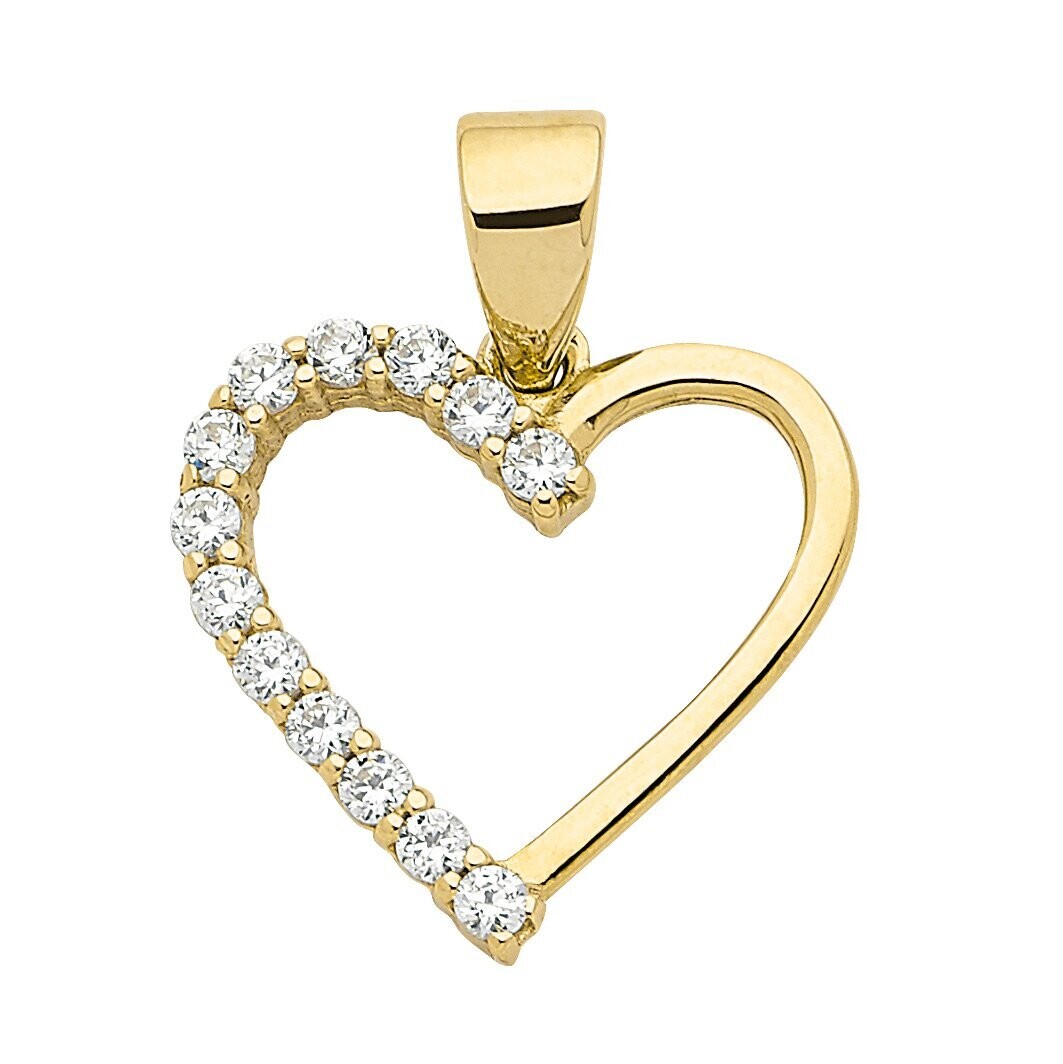 Herz Gold Anhänger mit Zirkonia besetzt Länge ca. 18 mm