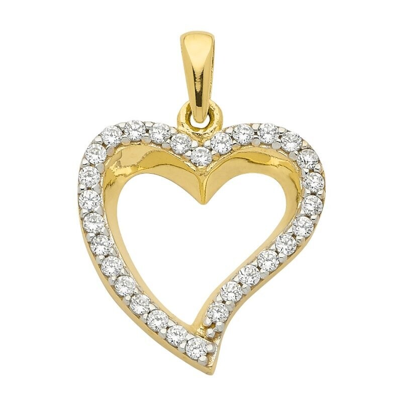 Gold Herz Anhänger mit Zirkonia in 333 Gold ca. 2cm lang