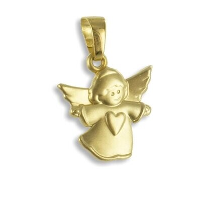 Engel Kettenanhänger in 333 Gold Engel mit Herz und mattiert