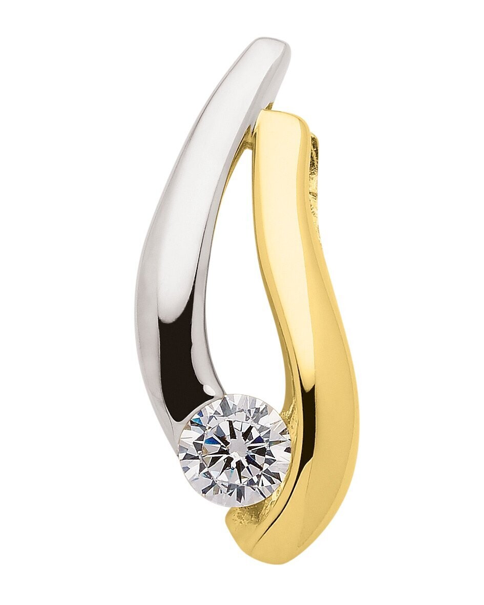 Moderner Gold Kettenanhänger mit Zirkonia 2farbig