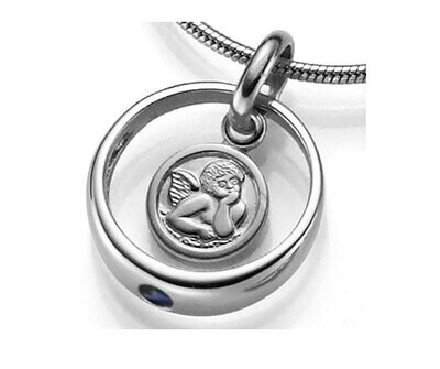 Taufring mit Engel Motiv in 925 Silber und blauen Stein