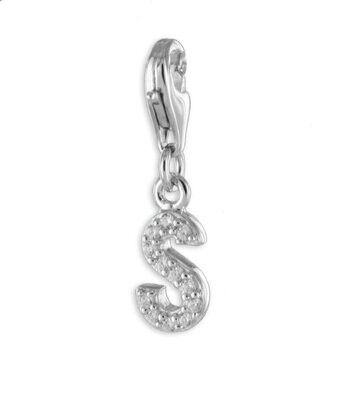 Buchstaben Anhänger in Silber mit Zirkonia und Karabiner