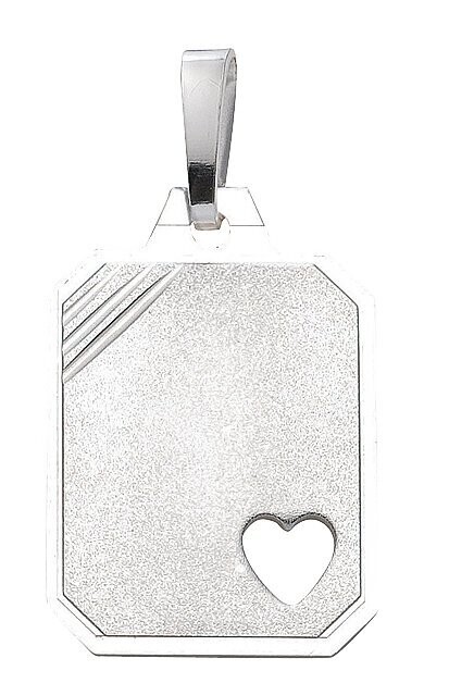 Eckiger Gravur Anhänger aus 925 Silber mit Herz