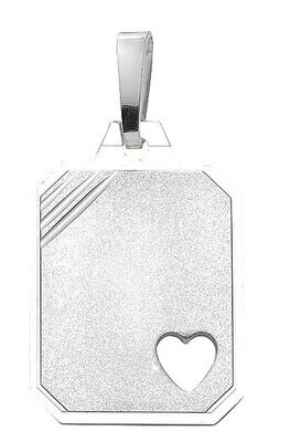 Eckiger Gravur Anhänger aus 925 Silber mit Herz