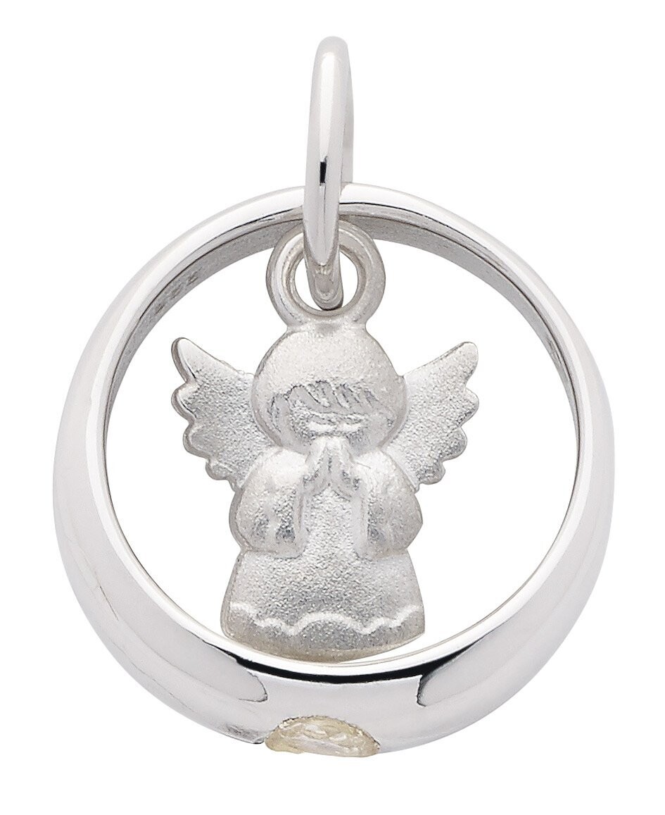 Silber Taufring mit Engel und weißen Zirkonia Stein