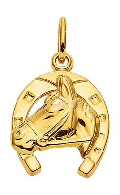Hufeisen mit Pferdekopf Anhänger aus 333 Gold