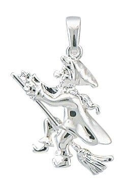 Kettenanhänger Hexe mit Besen in 925 Silber