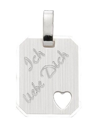 Viereckiger 925 Silber Gravuranhänger  "Ich liebe Dich"