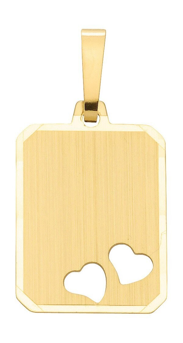 Goldener Gravur Anhänger mit 2 Herzen mattiert