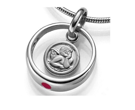 925 Silber Taufring Anhänger mit Engel und roten Stein