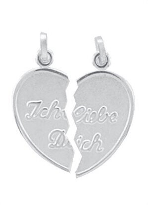 Silber Herz Anhänger zum teilen mit Gravur ich liebe dich