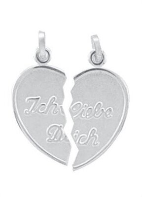 Silber Herz Anhänger zum teilen mit Gravur ich liebe dich