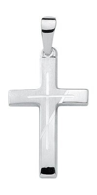Weißgold Kreuz Anhänger teilmattiert mit Schliff
