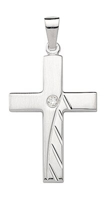 Silber Kreuz teilweise mattiert mit Zirkonia und Schliff