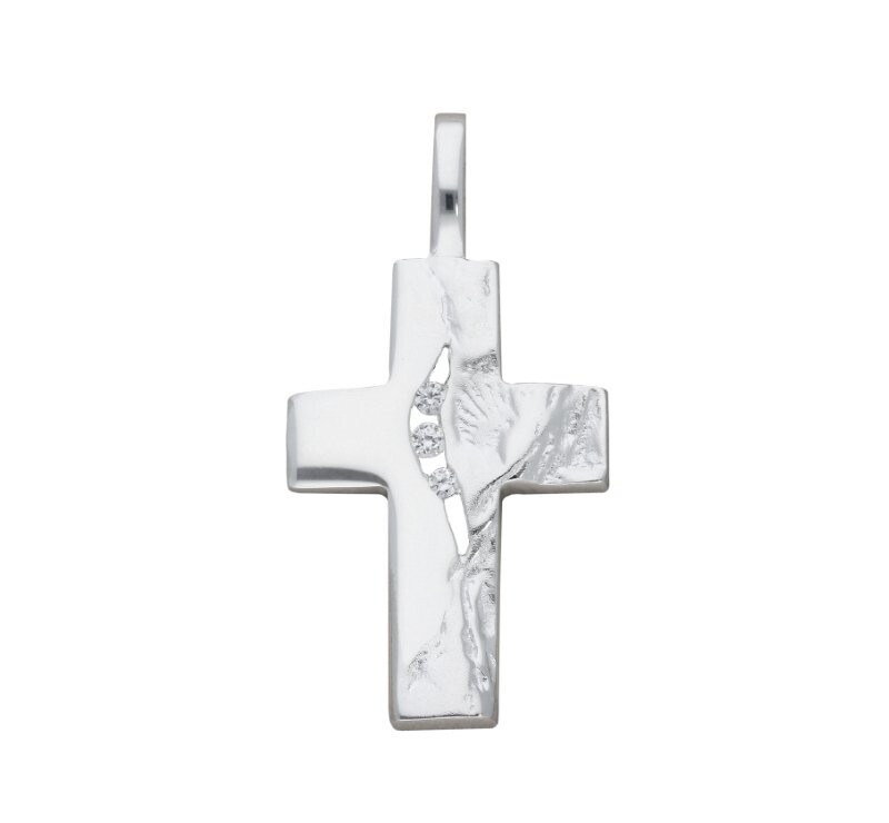 2,5 cm  Silber Kreuz  mit Zirkonia gehämmertes Design