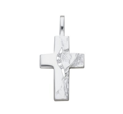 2,5 cm  Silber Kreuz  mit Zirkonia gehämmertes Design