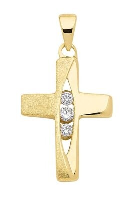333 Gold Kreuz Anhänger ca.2cm lang teilmattiert mit Zirkonia