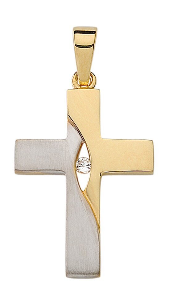 2farbiges Silber Kreuz teilvergoldet mit einen Zirkonia