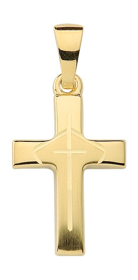 Gold Kreuz mit Muster Schliff teilmattiert ein christliches Kreuz