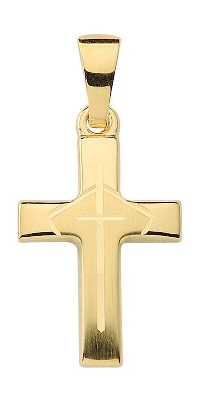 Gold Kreuz mit Muster Schliff teilmattiert ein christliches Kreuz Gold Kreuz mit Muster Schliff teilmattiert ein christliches Kreuz