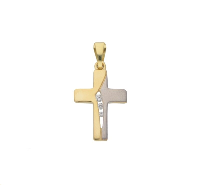 2farbiges 585 Gold Kreuz mit 3 Zirkonia
