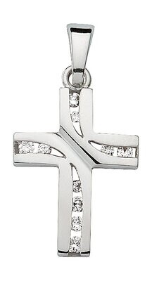 925 Silber Kreuz Anhänger ca.22 mm Länge mit 10 Zirkonia
