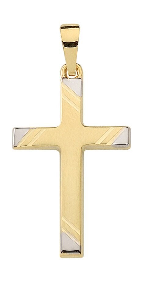 Gold Kreuz Anhänger bicolor Design mit Schliff veredelt