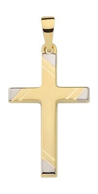 Gold Kreuz Anhänger bicolor Design mit Schliff veredelt