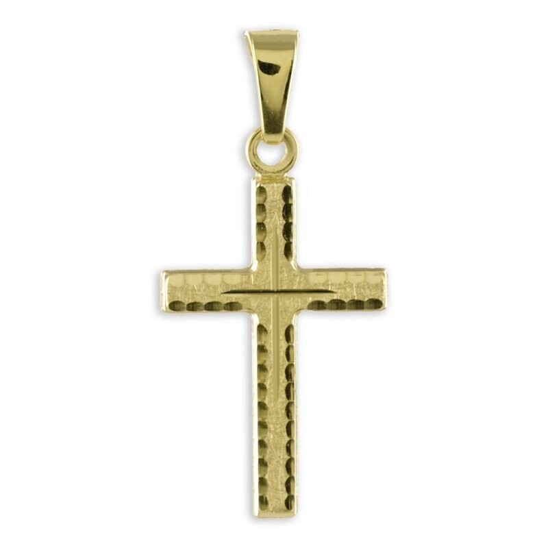 Gold Kreuz Anhänger eismattiertiert und diamantiert