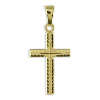 Gold Kreuz Anhänger eismattiertiert und diamantiert
