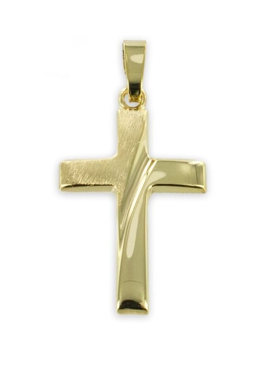 Gold Kreuz Kettenanhänger teilmattiert mit Schliff  2,8 cm