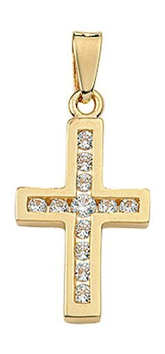 Funkelnder Gold Kreuzanhänger 16,8mm mit Zirkonia
