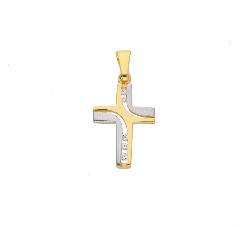 585 Gold Kreuz Anhänger im bicolor Design mit Zirkonia
