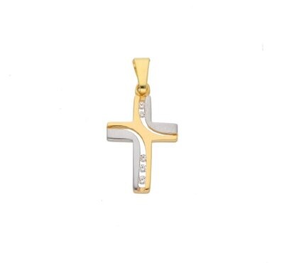 585 Gold Kreuz Anhänger im bicolor Design mit Zirkonia