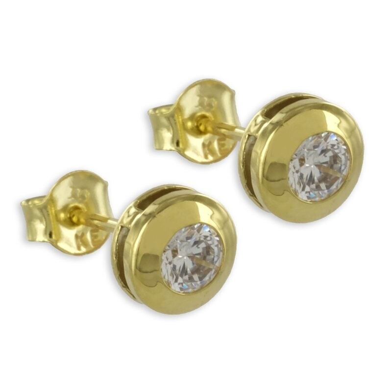 Solitär Gold Ohrstecker mit Zirkonia 7mm und breiten Rand
