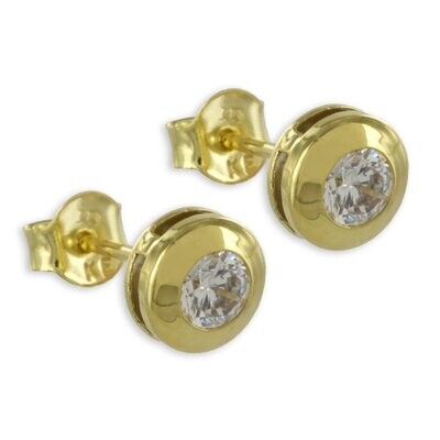 Solitär Gold Ohrstecker mit Zirkonia 7mm und breiten Rand