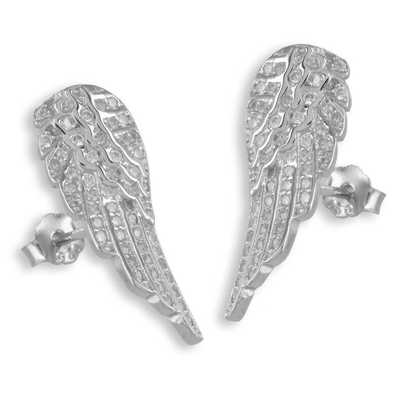 Flügel Ohrstecker aus 925 Silber gearbeitet 21 x 8 mm Größe