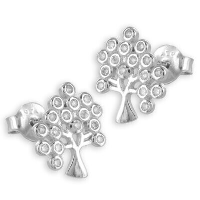 Lebensbaum Silber Ohrstecker mit 32 Zirkonia 10x11 mm